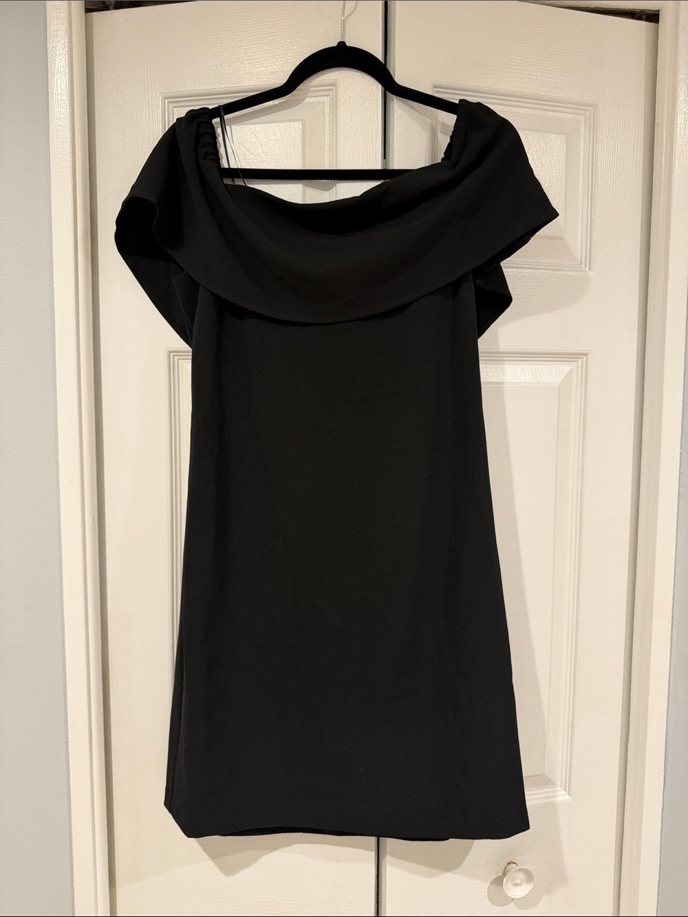 Charles Henry off-the-shoulder black cocktail dress